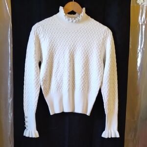 Elegant White Ruffled Women's Sweater